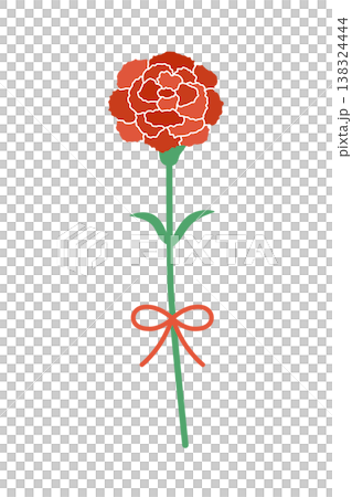 赤いカーネーションの一輪イラスト 母の日のシンプルなフラワー素材 138324444