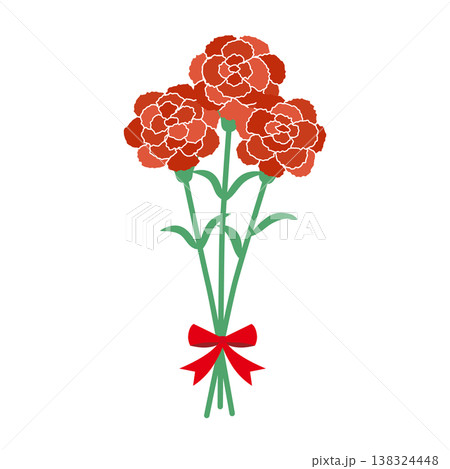 赤いカーネーションの三輪イラスト 母の日のシンプルなフラワー素材 138324448