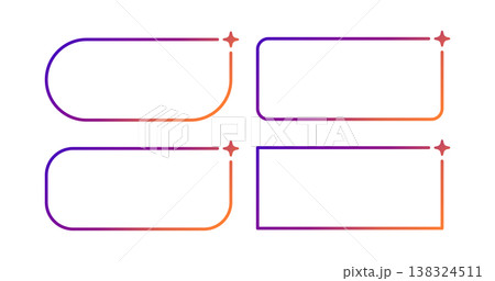 AI gradient rectangle frames set. Artificial intelligence neon thin border. Technology box with purple and orange gradient. Neural network digital bar. Vector illustration isolated on white background 138324511