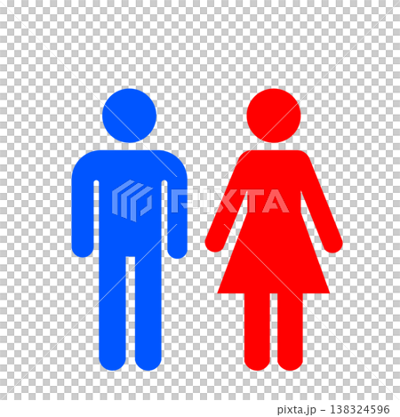 Male and female silhouette signs (red and blue) indicating restrooms and public facilities. Male and female silhouette signs (red and blue) indicating restrooms and public facilities. 138324596