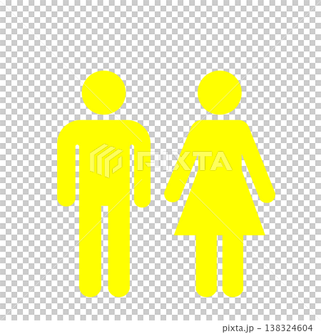 男女剪影標誌(黃色)指示洗手間和公共設施。 男女剪影標誌(黃色)指示洗手間和公共設施。 138324604