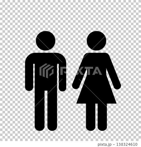 Male and female silhouette signs (black) indicating restrooms and public facilities. Male and female silhouette signs (black) indicating restrooms and public facilities. 138324610