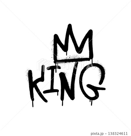 Word KING with crown - Bold Black Spray Paint Urban Graffiti Tag. Spray paint grungy vector design. 138324611