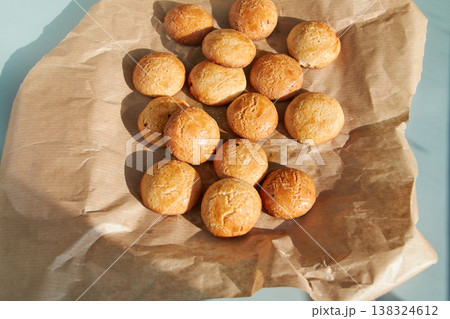 Golden Brown Homemade Cookies on Parchment Paper 138324612