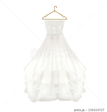 レースビスチェとチュールスカートのウェディングドレスイラスト 138324727
