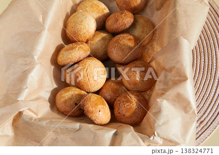 Golden Brown Homemade Cookies on Parchment Paper 138324771