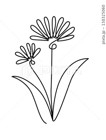 Flower pair drawn in a continuous single stroke with elongated petals and curved leaves Flower pair drawn in a continuous single stroke with elongated petals and curved leaves 138325060