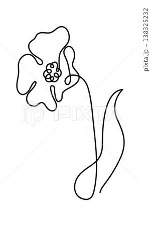 Flower with petal, pistil, and leaf formed by a single unbroken stroke Flower with petal, pistil, and leaf formed by a single unbroken stroke 138325232
