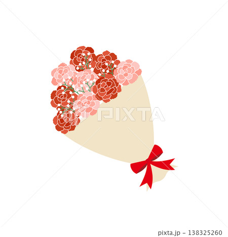 斜めに配置されたカーネーションの花束イラスト シンプルなフラワー素材 斜めに配置されたカーネーションの花束イラスト シンプルなフラワー素材 138325260