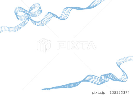 手描きレーキタッチの斜めリボンフレーム　水色 138325374