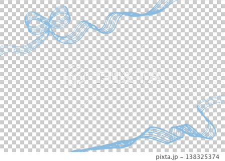 手描きレーキタッチの斜めリボンフレーム　水色 138325374