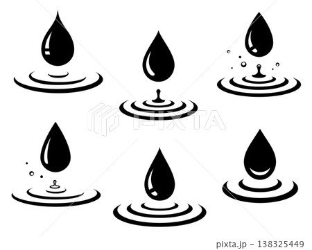 Drops set icons, droplets with splash and dribble Drops set icons, droplets with splash and dribble 138325449