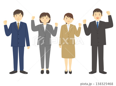 スーツを着てガッツポーズをする男女の全身のイラストのセット 138325468