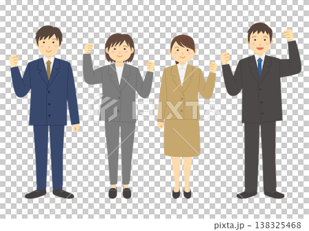 スーツを着てガッツポーズをする男女の全身のイラストのセット 138325468