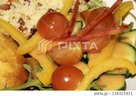 Close up of a couscous pasta salad food lunch Close up of a couscous pasta salad food lunch 138325931
