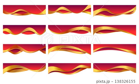 Abstract headers design. Luxury red gold header, corners with waving lines. Decorative elements for invitation, presentation, posters, banners, sapid vector set 138326155