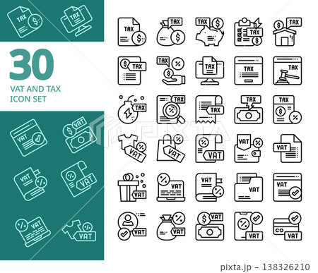 tax and vat line style icon set vector illustration 138326210