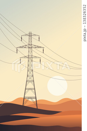 High voltage power line. Desert, Vector illustration. Realistic style. 138326352