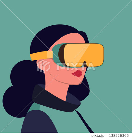 Beautiful girl wearing VR glasses, with a minimalist vector style	 138326366