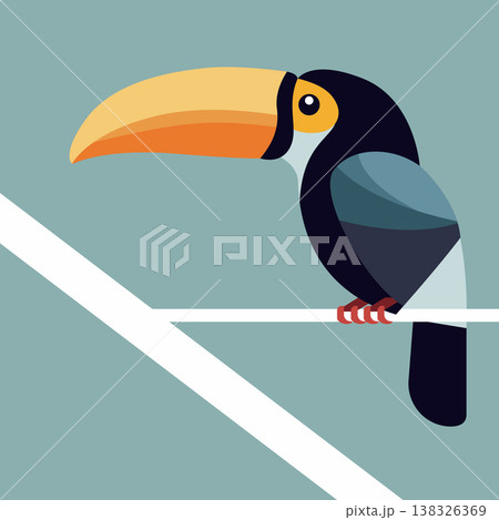 Toucan perched on a tree branch in a minimalist vector style. Toucan perched on a tree branch in a minimalist vector style. 138326369
