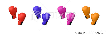 3D pair of boxing gloves different colors, realistic vector martial sport game equipment, fight protective sportswear 138326378