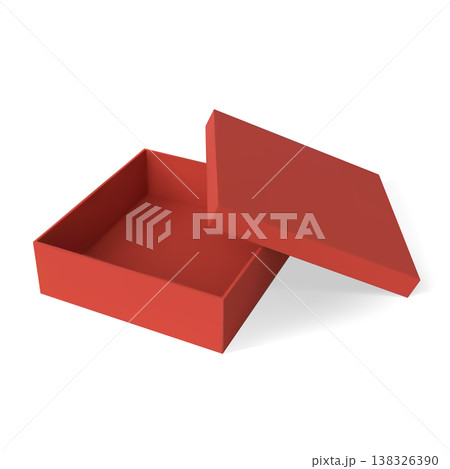 Red square gift box icon with an open lid, realistic style. Red square gift box icon with an open lid, realistic style. 138326390