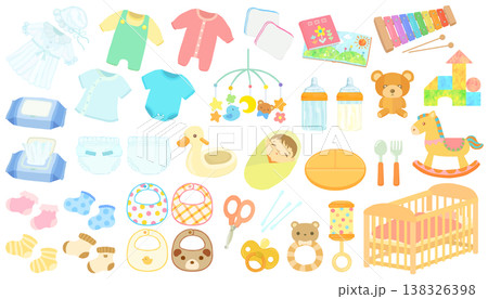 赤ちゃんのお世話グッズ 出産準備 ベクター素材 138326398