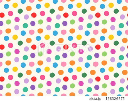Colorful bright polka dots with irregular shapes seamless vector pattern, Multicolored round spots for children design and birthday wrapping paper 138326875