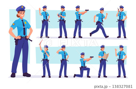 Police officer. Professional woman police standing in uniform exact vector template 138327081