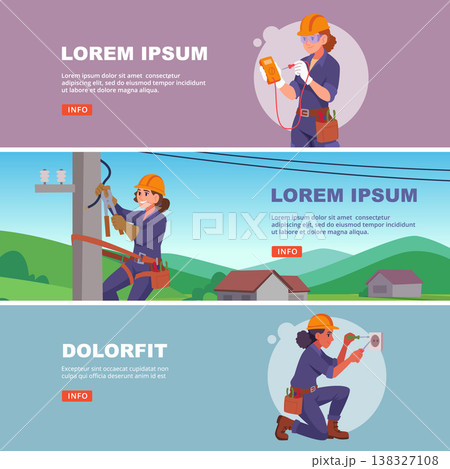 Electrician girls. horizontal banners template with female characters making electricity works 138327108