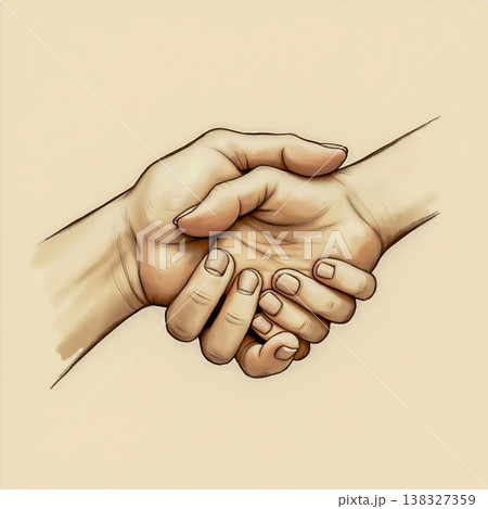 Two hands shaking in agreement, handshake illustration, business partnership concept. Two hands shaking in agreement, handshake illustration, business partnership concept. 138327359