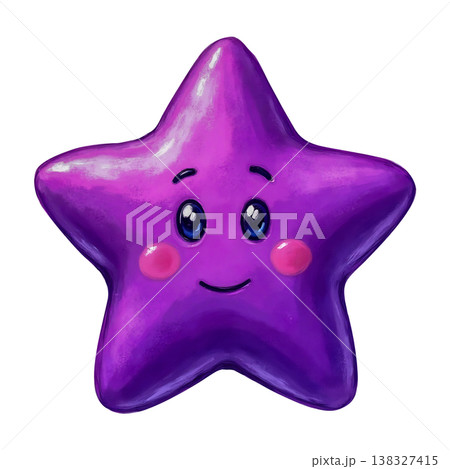 Cute purple star cartoon character cute face expressive eyes rosy cheeks happy smile. Cute purple star cartoon character cute face expressive eyes rosy cheeks happy smile. 138327415