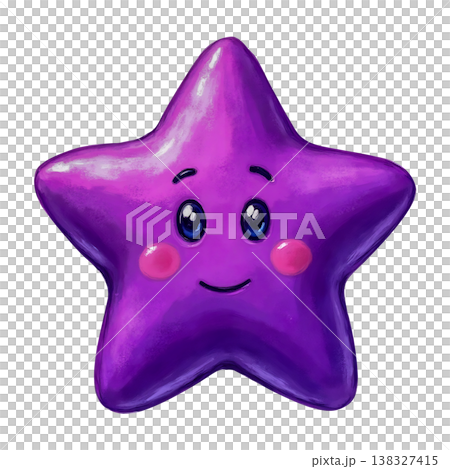 Cute purple star cartoon character cute face expressive eyes rosy cheeks happy smile. Cute purple star cartoon character cute face expressive eyes rosy cheeks happy smile. 138327415