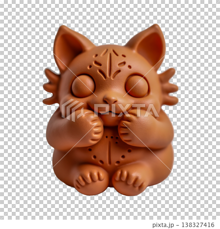 Cute terracotta clay figurine of a stylized animal with large eyes and intricate patterns. Cute terracotta clay figurine of a stylized animal with large eyes and intricate patterns. 138327416