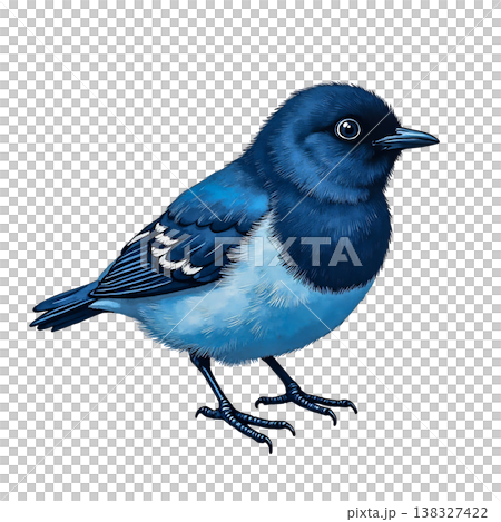 Detailed illustration of a small blue bird perched on transparent background. 138327422