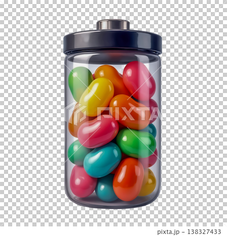 Glass jar filled with colorful jelly beans. Glass jar filled with colorful jelly beans. 138327433
