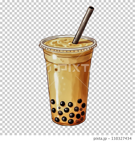 Glass of bubble tea with tapioca pearls and straw, refreshing beverage drink. Glass of bubble tea with tapioca pearls and straw, refreshing beverage drink. 138327434