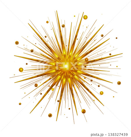 Golden explosion of light with shiny rays and spheres isolated on transparent background. Golden explosion of light with shiny rays and spheres isolated on transparent background. 138327439