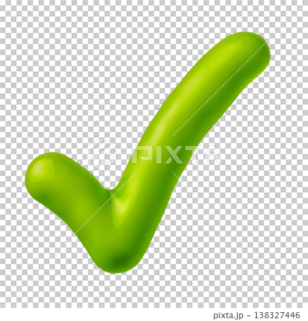 Green check mark icon 3d render made of glossy liquid on transparent background. 138327446