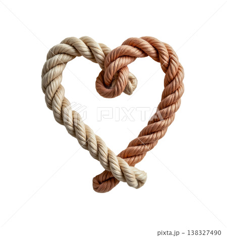 Heart shape made of twisted hemp rope with knot isolated on transparent background for love. 138327490