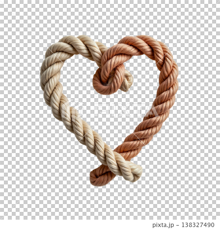 Heart shape made of twisted hemp rope with knot isolated on transparent background for love. 138327490