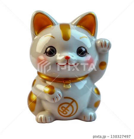Lucky cat beckoning figurine maneki neko isolated on transparent background. Lucky cat beckoning figurine maneki neko isolated on transparent background. 138327497