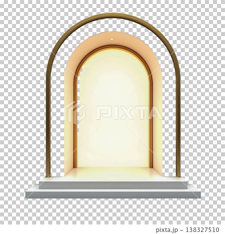 Modern archway entrance display stand podium interior design elegant gold frame. Modern archway entrance display stand podium interior design elegant gold frame. 138327510