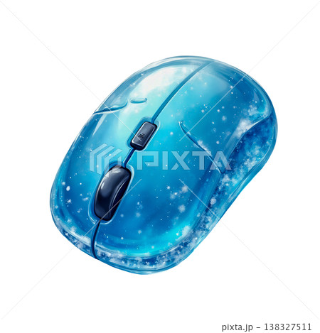 Modern blue computer mouse with ice and snow effect looking like frozen water. Modern blue computer mouse with ice and snow effect looking like frozen water. 138327511