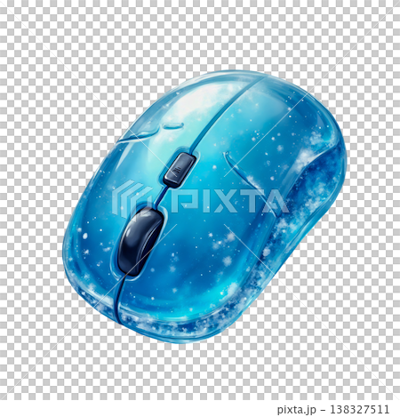 Modern blue computer mouse with ice and snow effect looking like frozen water. Modern blue computer mouse with ice and snow effect looking like frozen water. 138327511