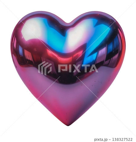 Polished chrome heart with vibrant pink and blue reflections, symbolizing love. Polished chrome heart with vibrant pink and blue reflections, symbolizing love. 138327522