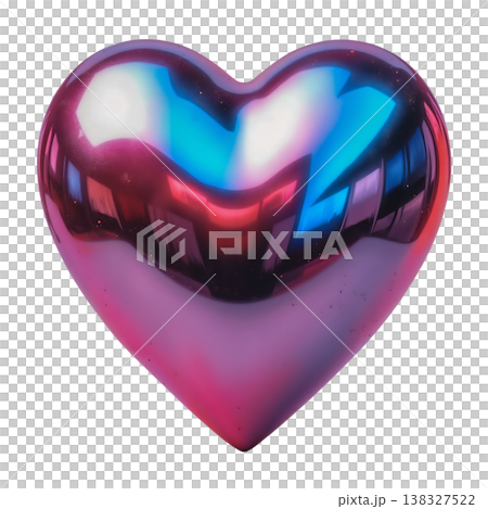 Polished chrome heart with vibrant pink and blue reflections, symbolizing love. Polished chrome heart with vibrant pink and blue reflections, symbolizing love. 138327522