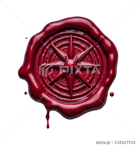 Red wax seal with compass rose symbol isolated on transparent background realistic. Red wax seal with compass rose symbol isolated on transparent background realistic. 138327532