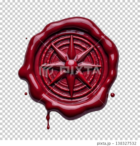 Red wax seal with compass rose symbol isolated on transparent background realistic. Red wax seal with compass rose symbol isolated on transparent background realistic. 138327532
