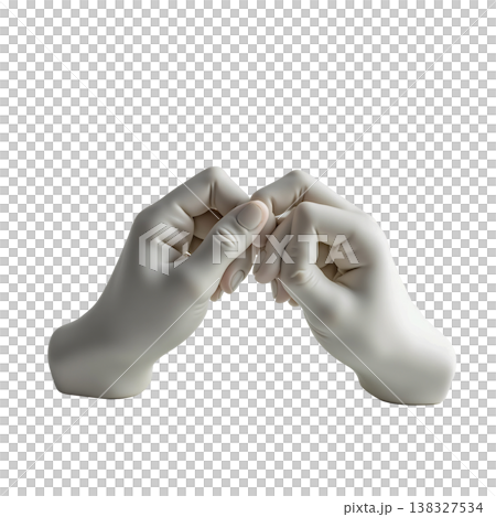 Sculptural white hands intertwined in gesture on transparent background. 138327534